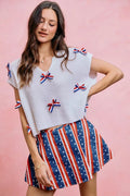 SO ME 4th Of July Ribbon Trimmed Dolman Sweater Top - Desert Sunday