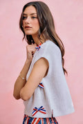 SO ME 4th Of July Ribbon Trimmed Dolman Sweater Top - Desert Sunday