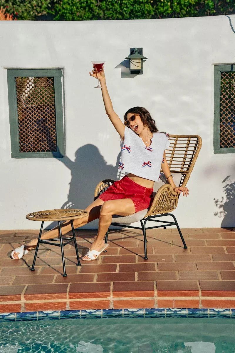 SO ME 4th Of July Ribbon Trimmed Dolman Sweater Top - Desert Sunday