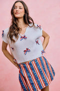 SO ME 4th Of July Ribbon Trimmed Dolman Sweater Top - Desert Sunday