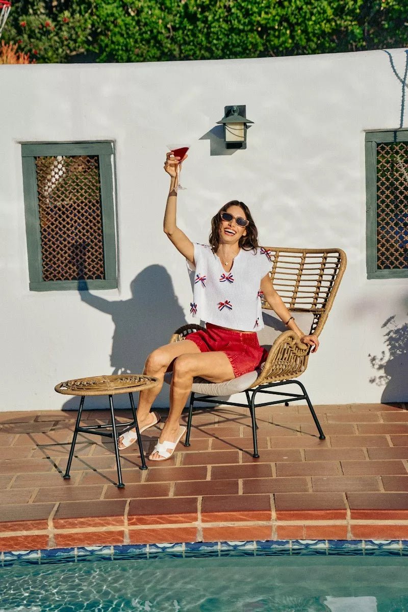 SO ME 4th Of July Ribbon Trimmed Dolman Sweater Top - Desert Sunday
