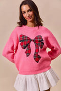 SO ME Checker Plaid Ribbon Christmas Holiday Sweater - Desert Sunday