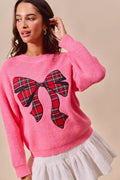SO ME Checker Plaid Ribbon Christmas Holiday Sweater - Desert Sunday