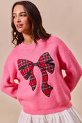 SO ME Checker Plaid Ribbon Christmas Holiday Sweater - Desert Sunday