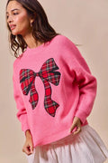 SO ME Checker Plaid Ribbon Christmas Holiday Sweater - Desert Sunday