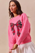 SO ME Checker Plaid Ribbon Christmas Holiday Sweater - Desert Sunday