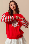 SO ME Christmas Snowflake Crochet Embellished Sweater - Desert Sunday