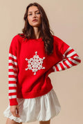 SO ME Christmas Snowflake Crochet Embellished Sweater - Desert Sunday
