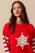 SO ME Christmas Snowflake Crochet Embellished Sweater - Desert Sunday