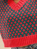 SO ME Color Block Textured Christmas Sweater V Neck Top - Desert Sunday