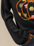 SO ME Pumpkin Floral Embroidered Thanksgiving Sweater - Desert Sunday