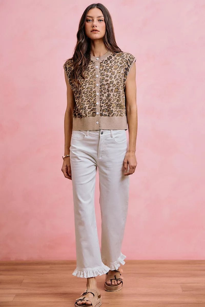 SO ME Ruffled Bottom Detail Mid Rise Jeans - Desert Sunday
