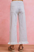 SO ME Ruffled Bottom Detail Mid Rise Jeans - Desert Sunday