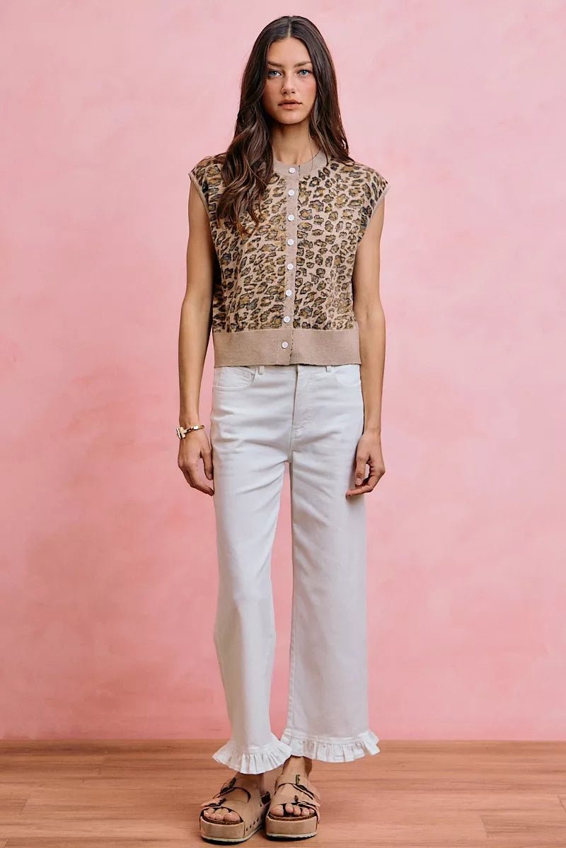 SO ME Ruffled Bottom Detail Mid Rise Jeans - Desert Sunday
