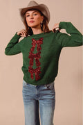 SO ME Sequins Bow Ribbon Embellished Christmas Sweater - Desert Sunday