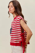 SO ME Stripe Star Patch 4th Of July Side Tie Vest Top - Desert Sunday