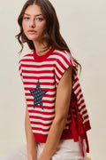SO ME Stripe Star Patch 4th Of July Side Tie Vest Top - Desert Sunday