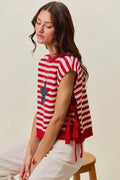 SO ME Stripe Star Patch 4th Of July Side Tie Vest Top - Desert Sunday