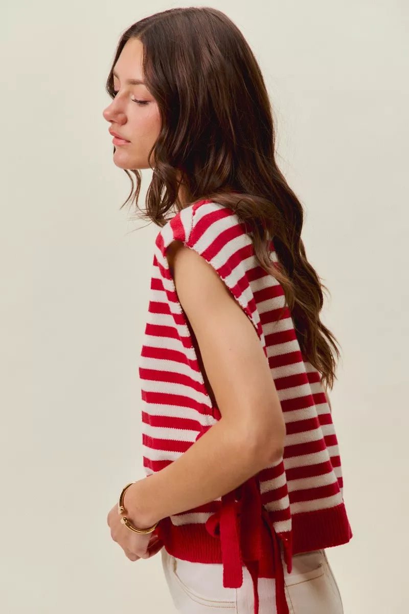 SO ME Stripe Star Patch 4th Of July Side Tie Vest Top - Desert Sunday