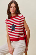 SO ME Stripe Star Patch 4th Of July Side Tie Vest Top - Desert Sunday