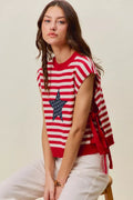 SO ME Stripe Star Patch 4th Of July Side Tie Vest Top - Desert Sunday