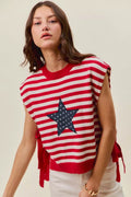 SO ME Stripe Star Patch 4th Of July Side Tie Vest Top - Desert Sunday