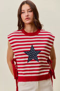 SO ME Stripe Star Patch 4th Of July Side Tie Vest Top - Desert Sunday