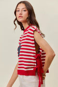 SO ME Stripe Star Patch 4th Of July Side Tie Vest Top - Desert Sunday