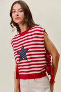SO ME Stripe Star Patch 4th Of July Side Tie Vest Top - Desert Sunday