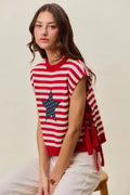 SO ME Stripe Star Patch 4th Of July Side Tie Vest Top - Desert Sunday