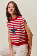 SO ME Stripe Star Patch 4th Of July Side Tie Vest Top - Desert Sunday