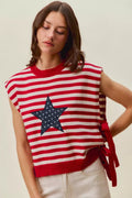 SO ME Stripe Star Patch 4th Of July Side Tie Vest Top - Desert Sunday
