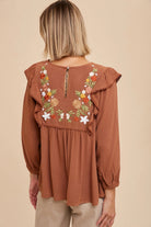 Sonoran Bloom Embroidered Blouse in Camel - Desert Sunday