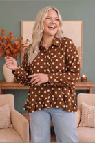 Spotted in Style Polka Dot Ruffle Blouse - Desert Sunday