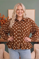 Spotted in Style Polka Dot Ruffle Blouse - Desert Sunday