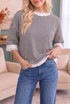 Stripe It Right Lace Trim Top - Desert Sunday