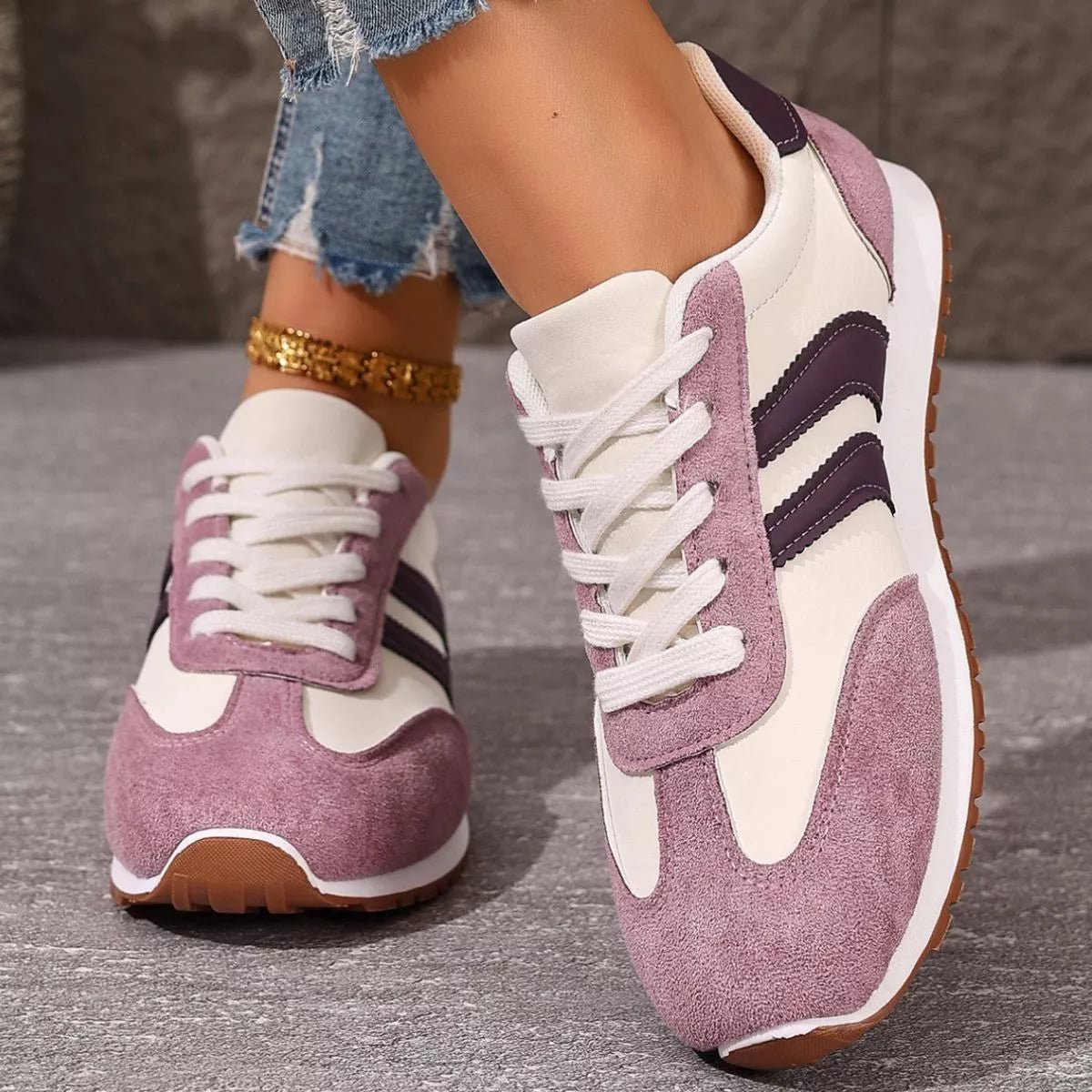 Striped Lace-Up Casual Sneakers - Desert Sunday