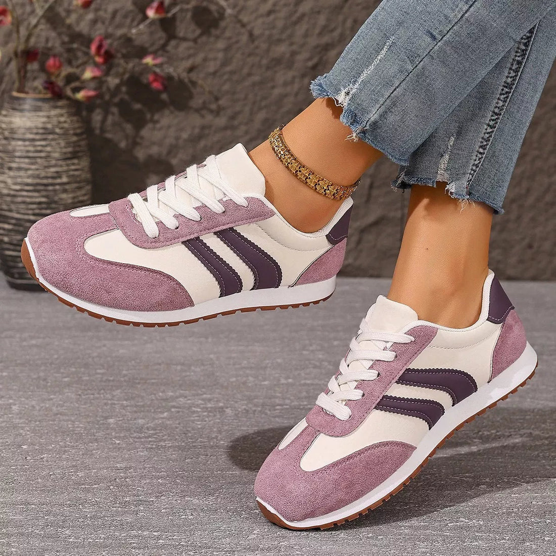 Striped Lace-Up Casual Sneakers - Desert Sunday