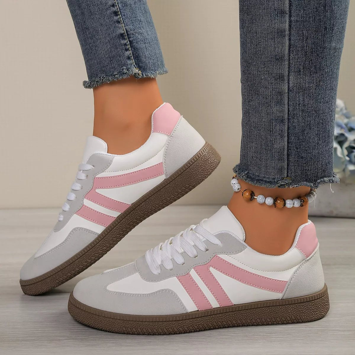 Striped Lace-Up Casual Sneakers - Desert Sunday