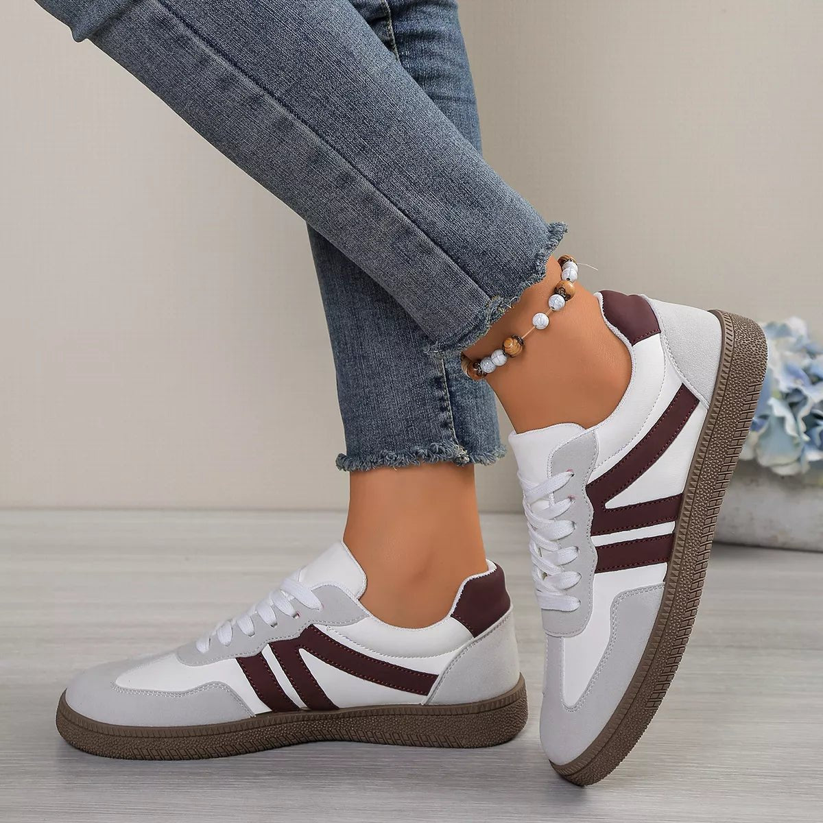 Striped Lace-Up Casual Sneakers - Desert Sunday