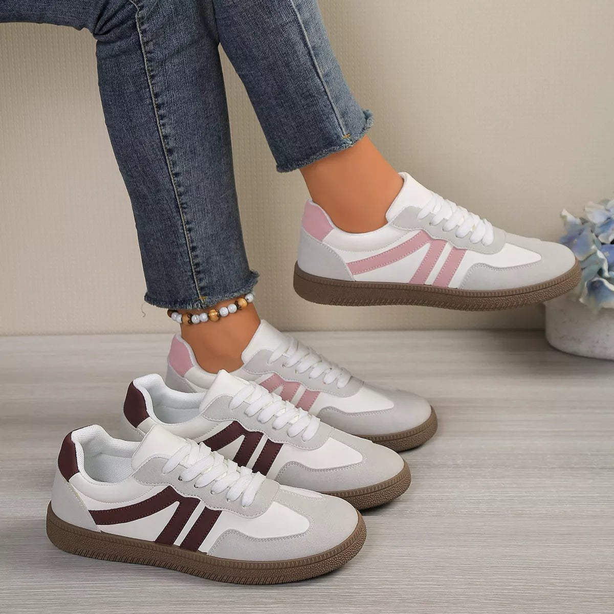 Striped Lace-Up Casual Sneakers - Desert Sunday