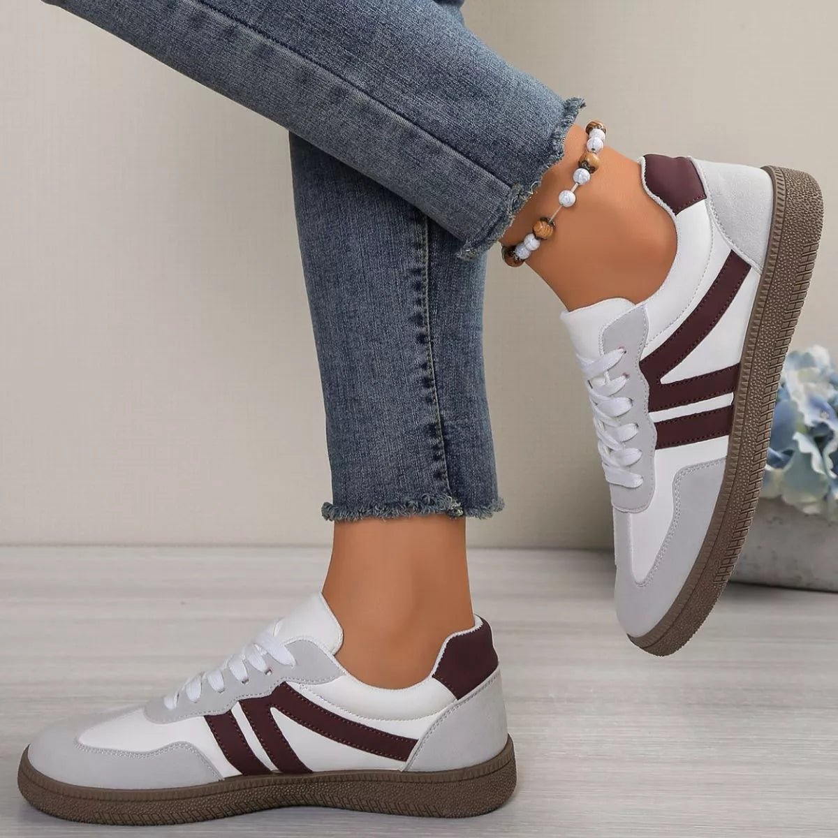 Striped Lace-Up Casual Sneakers - Desert Sunday