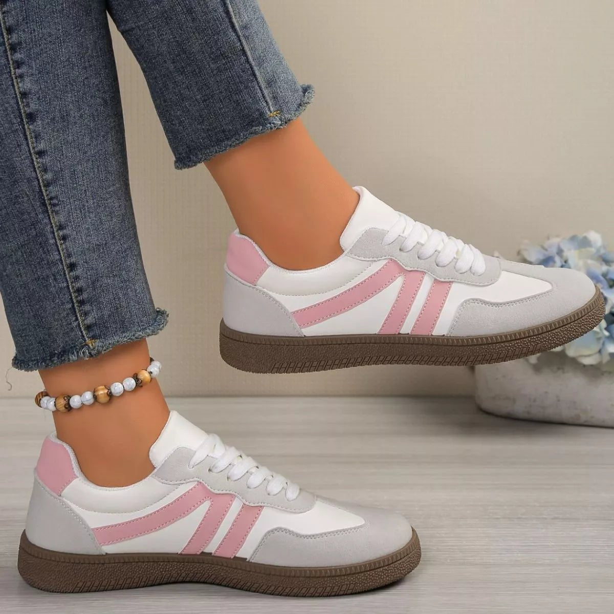 Striped Lace-Up Casual Sneakers - Desert Sunday