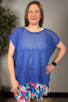 Sunset Breeze Open Knit Top In Blue - Desert Sunday