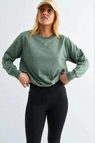 Sunset Drift Bubble Hem Pullover in Eldergreen - Desert Sunday