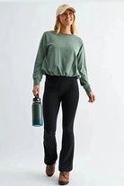 Sunset Drift Bubble Hem Pullover in Eldergreen - Desert Sunday