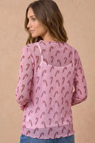 Sweet Holiday Vibes Candy Cane Mesh Top - Desert Sunday