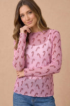 Sweet Holiday Vibes Candy Cane Mesh Top - Desert Sunday