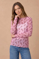Sweet Holiday Vibes Candy Cane Mesh Top - Desert Sunday