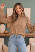 Textured Mocha Dream Mock Neck Top - Desert Sunday